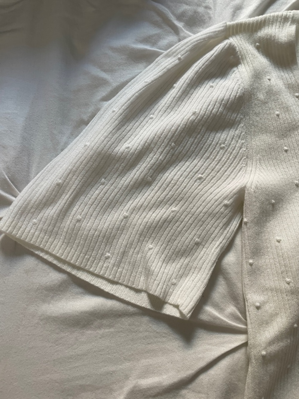 Ann Taylor White Textured Square-Neck Short Sleeve Sweater Top - Picture 2 of 7